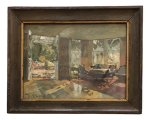 Joseph Mittey, Le salon ensoleillé, Gouache on Canson Paper, Framed