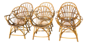 Rattan Armchairs, France, 1960s, Set of 6