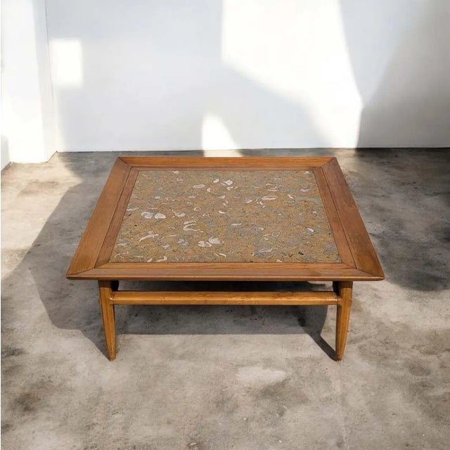 Brown Tomlinson Sophisticate Model 315 Fossil Marble and Pecan Coffee Table, 1960s For Sale - Image 8 of 10