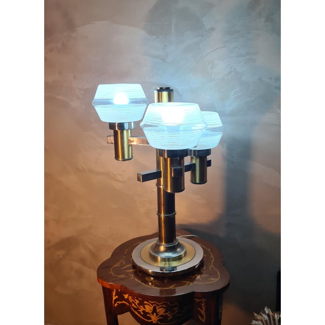 Gold Space Age Table Lamp in Chrome Steel, 1975 For Sale - Image 8 of 12