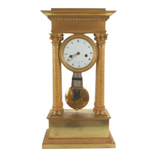 Very Large French 19th Century Empire Period Ormolu Bronze Portico Mantel Clock For Sale