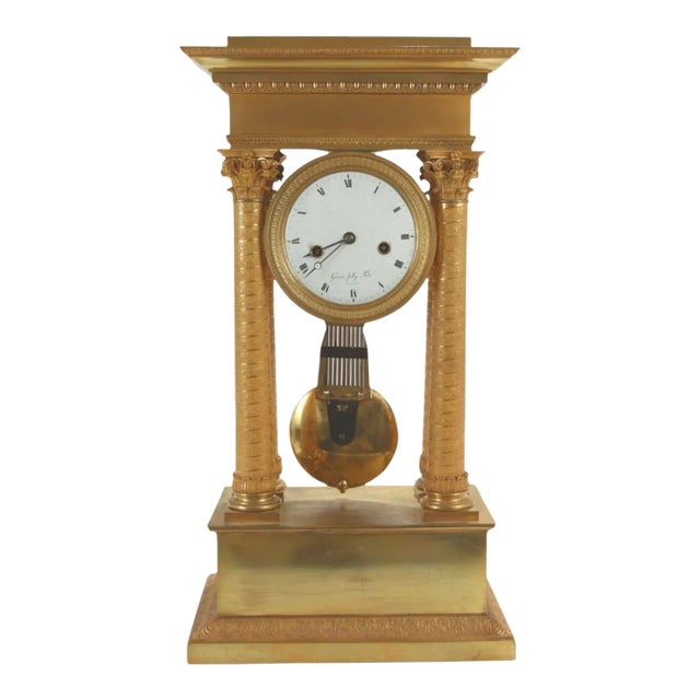 Very Large French 19th Century Empire Period Ormolu Bronze Portico Mantel Clock For Sale