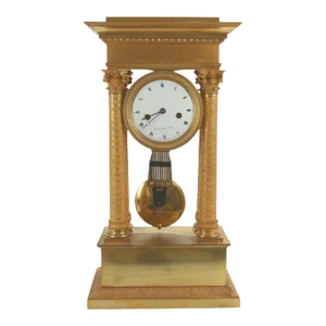 Very Large French 19th Century Empire Period Ormolu Bronze Portico Mantel Clock