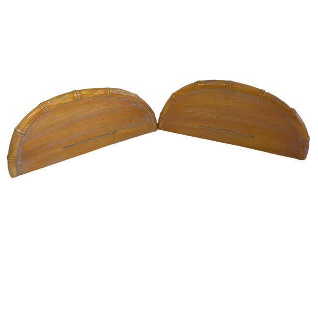 Large Vintage Palm Beach Coastal Chinoiserie Faux Bamboo Wall Shelves Brackets Sconces- A Pair For Sale - Image 4 of 8