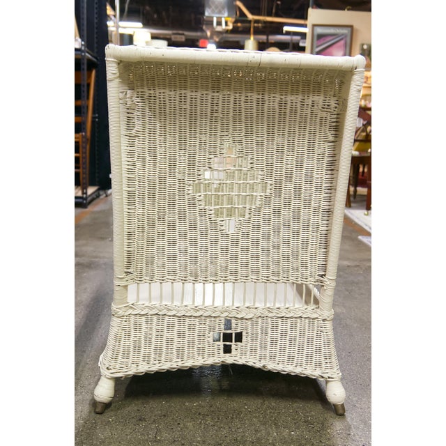 Late 20th Century Off White Wicker Console Table With Glass Top For Sale - Image 5 of 9