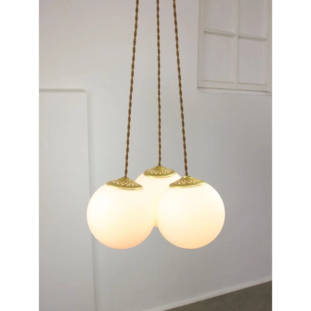 Mid-Century Italian Brass & Opaline Cluster of Lamps For Sale - Image 10 of 18