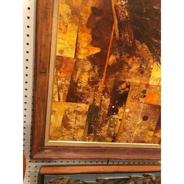 1970s Mid Century Oil on Board of an Indian Warrior For Sale In New York - Image 6 of 13