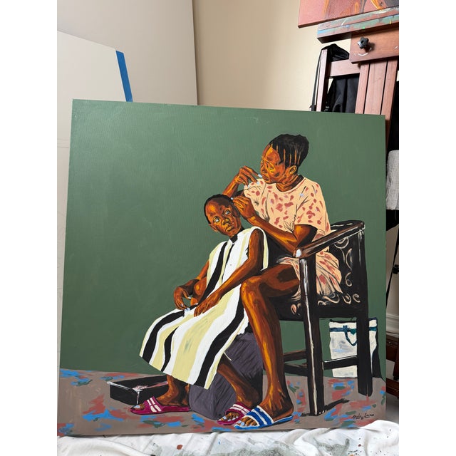 The Grooming , Acrylic Painting on Canvas by Emmanuel Akolo For Sale - Image 11 of 11