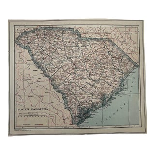 Vintage 1920s South Carolina State Map For Sale