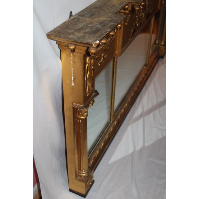 19th-Century Neoclassical Giltwood Triptych Overmantel Mirror For Sale - Image 12 of 12