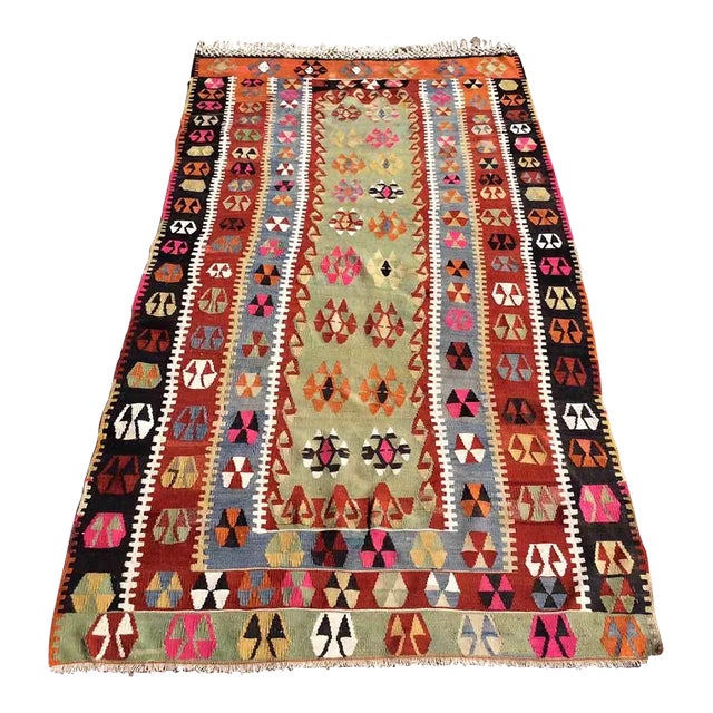 1960s Hand Woven Vintage Turkish Kilim Rug - 46" X 81" For Sale