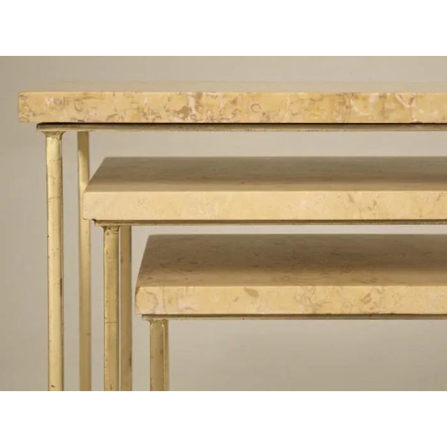 Set of 3 Mid-Century Modern Stone Brass Stacking Tables For Sale - Image 9 of 11