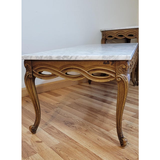 Stone Mid 20th Century MCM Solid Marble Top Coffee and End Table Set For Sale - Image 7 of 18