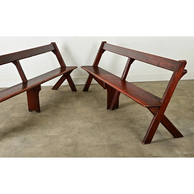 Oxblood Red Early 20th Century Pair of English Pine Benches For Sale - Image 8 of 12