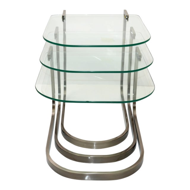 Design Institute of America 'Dia' Three Vintage Glass & Steel Nesting Tables For Sale