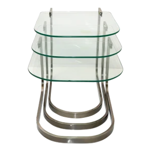 Design Institute of America 'Dia' Three Vintage Glass & Steel Nesting Tables