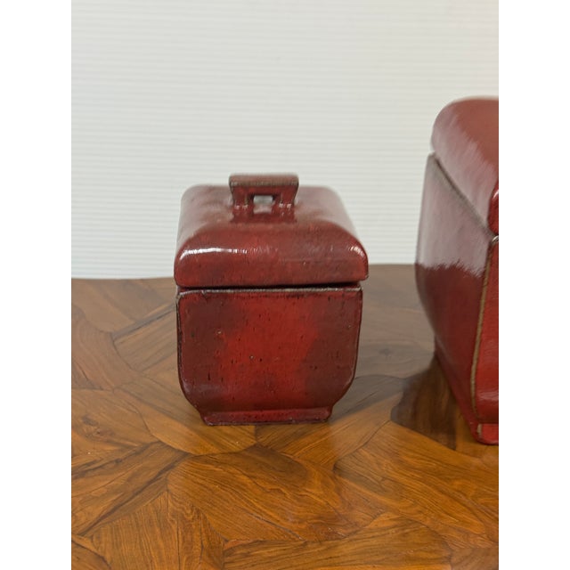 Glazed Ceramic Lidded Canisters, Set of Two For Sale - Image 11 of 12