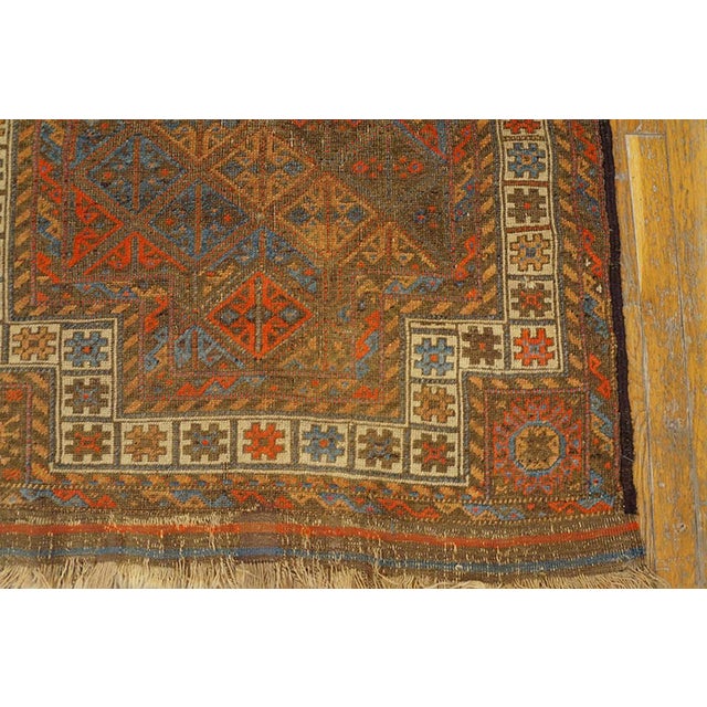 1890s Brown Tribal Islamic Prayer Antique Baluch Turkmen Rug 3'0" X 5'3" Handknotted Wool Carpet For Sale - Image 4 of 7