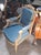 Louis XVI Style Armchair in Lacquered Wood, Upholstered in Blue Velvet An elegant Louis XVI style armchair with a flat...