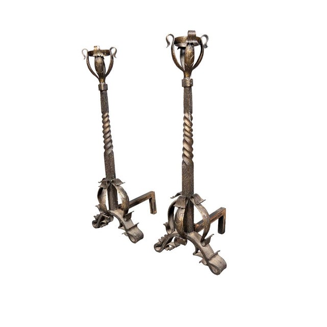 Pair of Art Nouveau Wrought Iron Andirons For Sale - Image 9 of 9