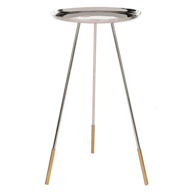 Metal Tri Leg Contemporary Side Table in Gold & Nickel For Sale - Image 7 of 7