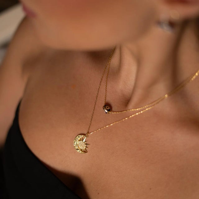 Celestial Sun & Moon Diamond Gold Necklace For Sale - Image 4 of 7