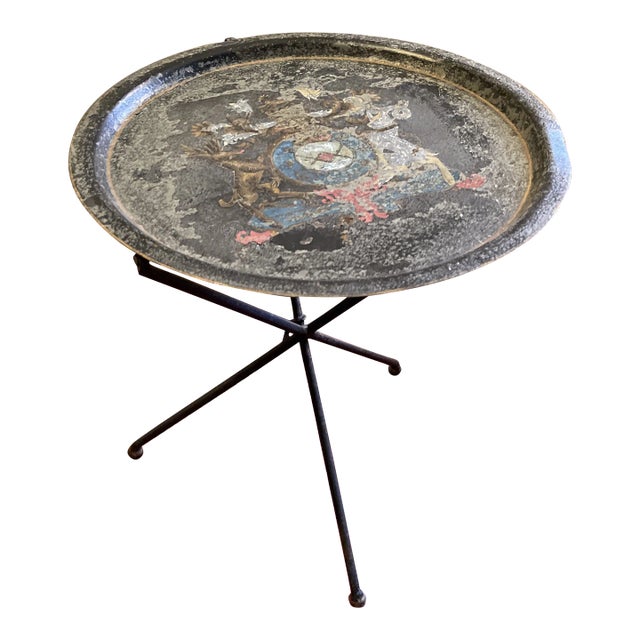 2 Available- Antique French Enamelled Tole Folding Side Table For Sale