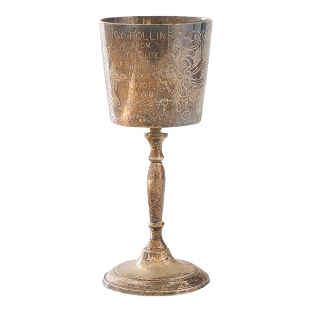 Antique Masonic Engraved Trophy Cup, Fisherman's Club For Sale