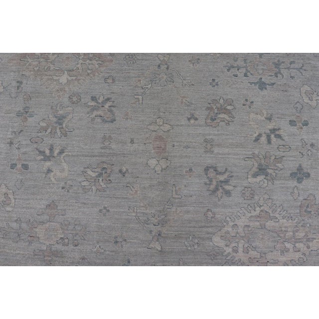 2020s Modern Oushak in All-Over Floral Design With Light Gray Background and Neutral Colors For Sale - Image 5 of 13
