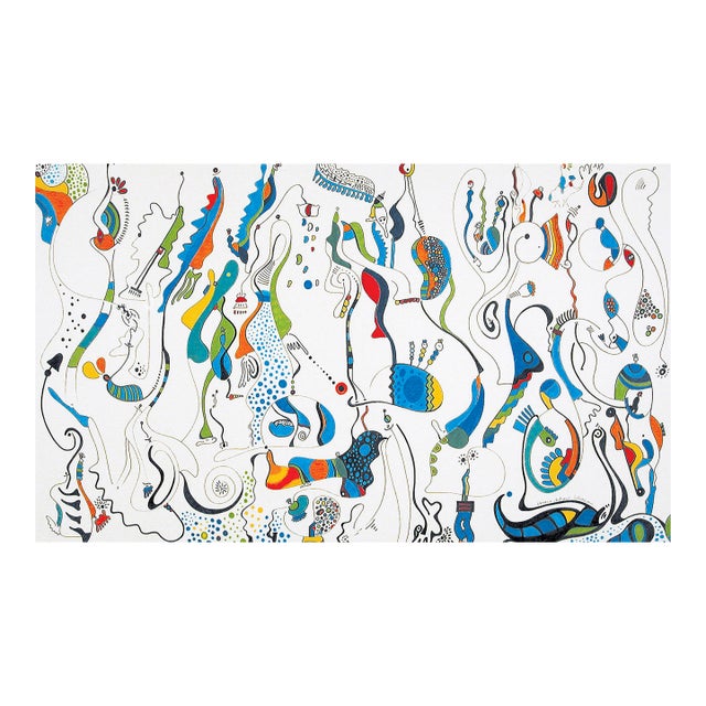 Carnival of the Fool – Abstract Linear Composition – Oil Markers on Unstretched Canvas – 36 X 60 In For Sale