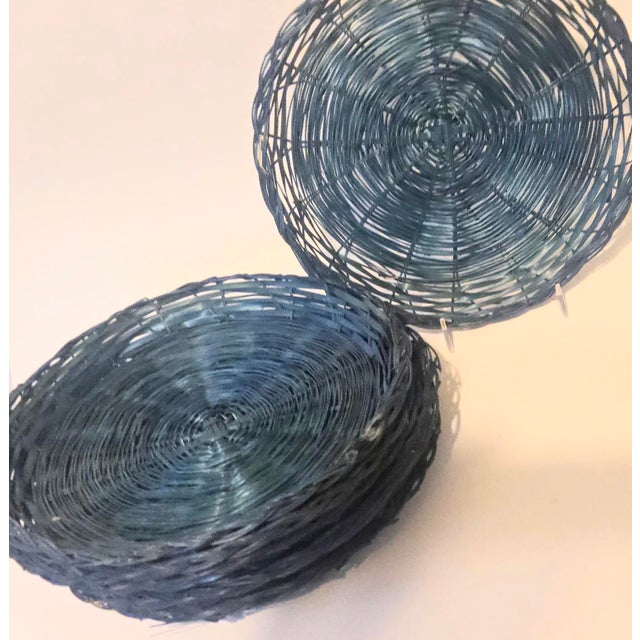 Overdyed Blue Straw Paper Plate Holders- Set of Six For Sale - Image 6 of 8