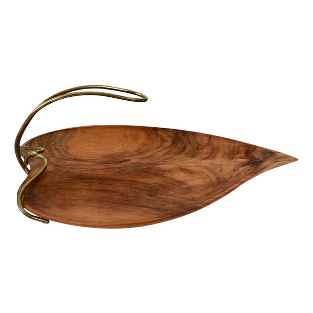 Mid-Century Walnut Bowl in Shape of a Leaf, Austrian, 1950s For Sale