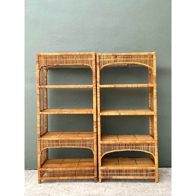 Vintage Woven Rattan Low Etagere - Set of 2 For Sale - Image 11 of 12