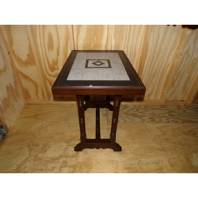 Antique Victorian Walnut Inlay Parlor Library Table Trestle Work Table For Sale - Image 4 of 12