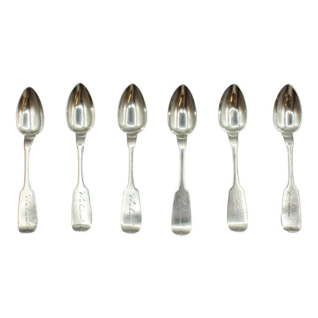 Set of Six Coin Silver Teaspoons, Circa Mid-19th Century For Sale