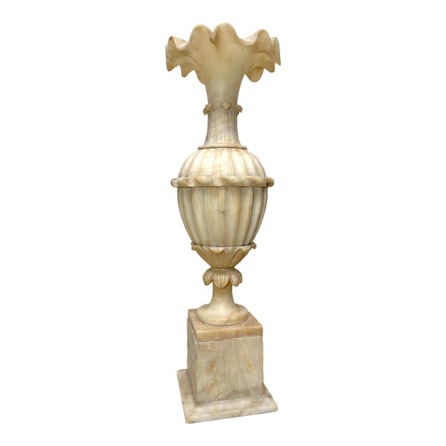 Huge Antique 1800's Hand Carved Alabaster Stone Marble Urn Flower Vase Sculpture For Sale