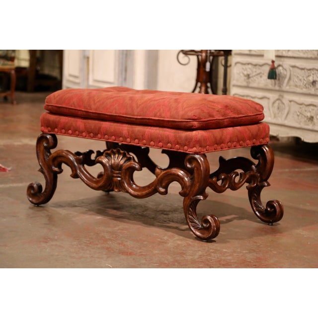 Mid Century Italian Baroque Carved Walnut Ottoman Bench With Red Velvet Uphostery Chairish