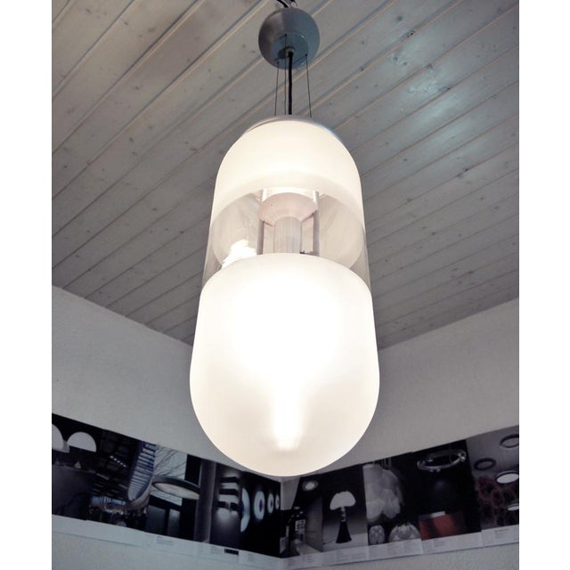 Mid-Century Modern Space Age Italian Murano Glass and Metal Capsule Pendant Lamp, 1980s For Sale - Image 3 of 7