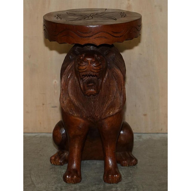 Set of Vintage Hand Carved Male Lion Stools with Ornate Decoration For Sale - Image 15 of 18