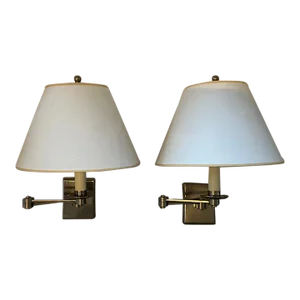 Vaughan Designs Preston Nickel Swing Arm Wall Lights Sconces With Paper Shades - a Pair