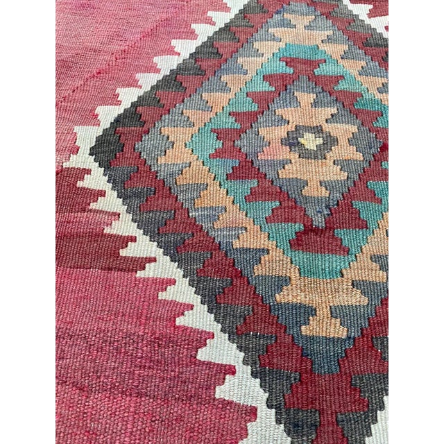 Textile Vintage Turkish Tribal Coral Color Handmade Kilim Runner Rug For Sale - Image 7 of 10
