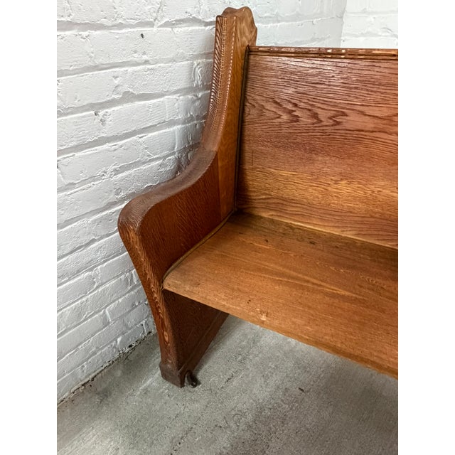 Antique Solid Wood Church Pew – Curved End Panels & High Back – Architectural Bench For Sale - Image 11 of 12
