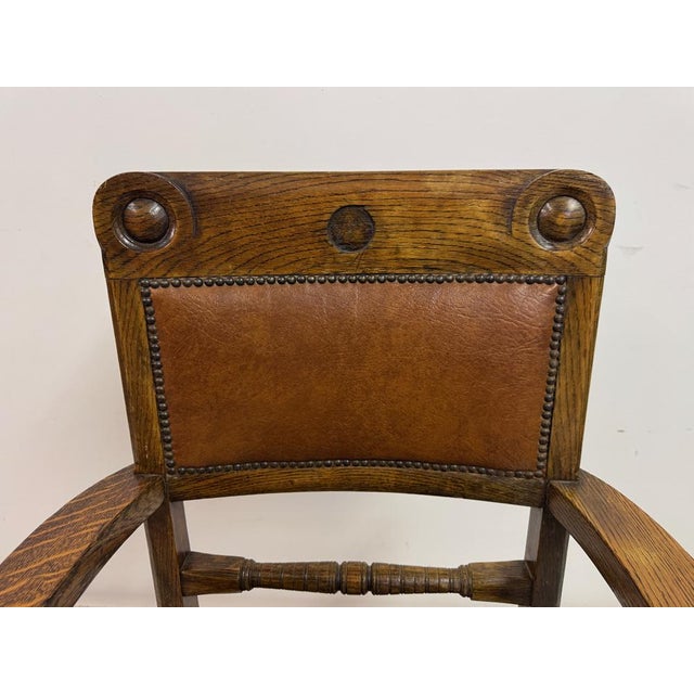 Arts and Crafts Oak Armchair with Saddle Seat, Early 20th Century For Sale - Image 13 of 14