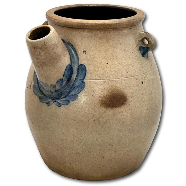 Rare Large 2 Gallon Size Antique American Blue Decorated Stoneware Batter Jug by Evan R Jones Pittston Pennsylvania 1860s For Sale - Image 9 of 18