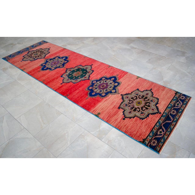 Distressed Oushak Runner Rug Low Pile Faded Colors Majestic Hallway Decor - 3'2″ X 11'1″ For Sale - Image 10 of 15