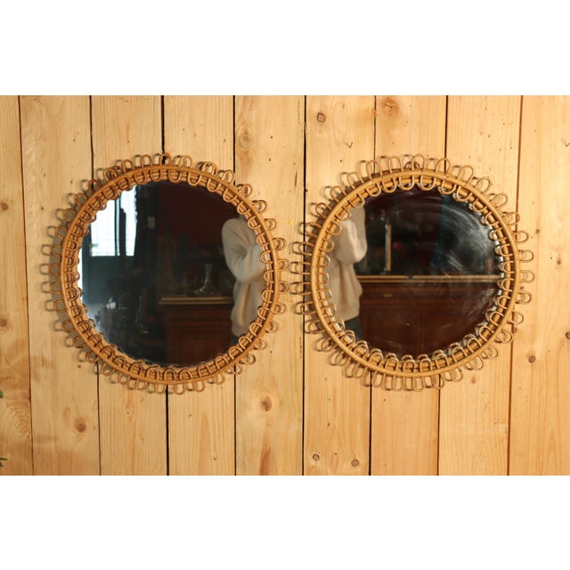 Round Rattan Mirrors by Franco Albini, 1950, Set of 2 For Sale - Image 9 of 9