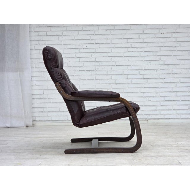 Animal Skin Scandinavian Lounge Chair in Brown Leather and Bentwood, 1970s For Sale - Image 7 of 18