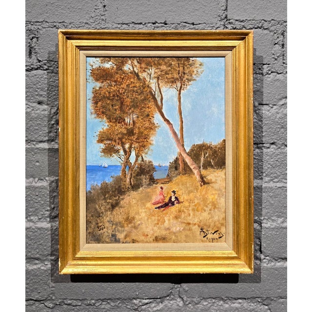 Impressionist Alfred Stevens —Romantic Couple Overlooking the Sea (Royan, 1897)—Oil Painting For Sale - Image 3 of 10