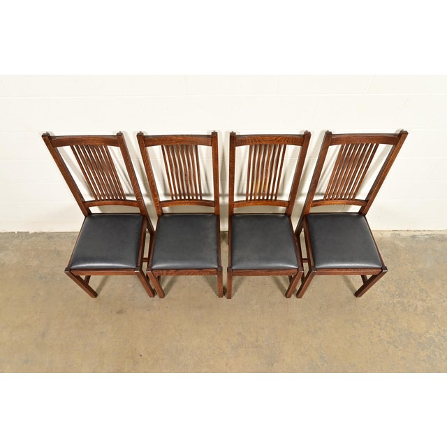 Stickley Mission Oak Arts & Crafts Spindle Back Dining Chairs | Set of Four For Sale In South Bend - Image 6 of 15