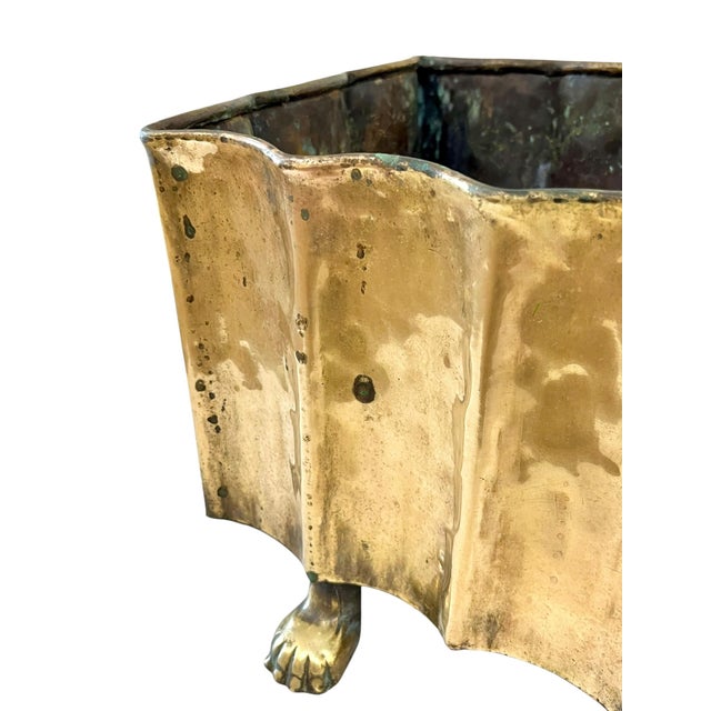 Vintage Mid Century Brutalist Italian Brass Planter Paw Feet For Sale - Image 13 of 18
